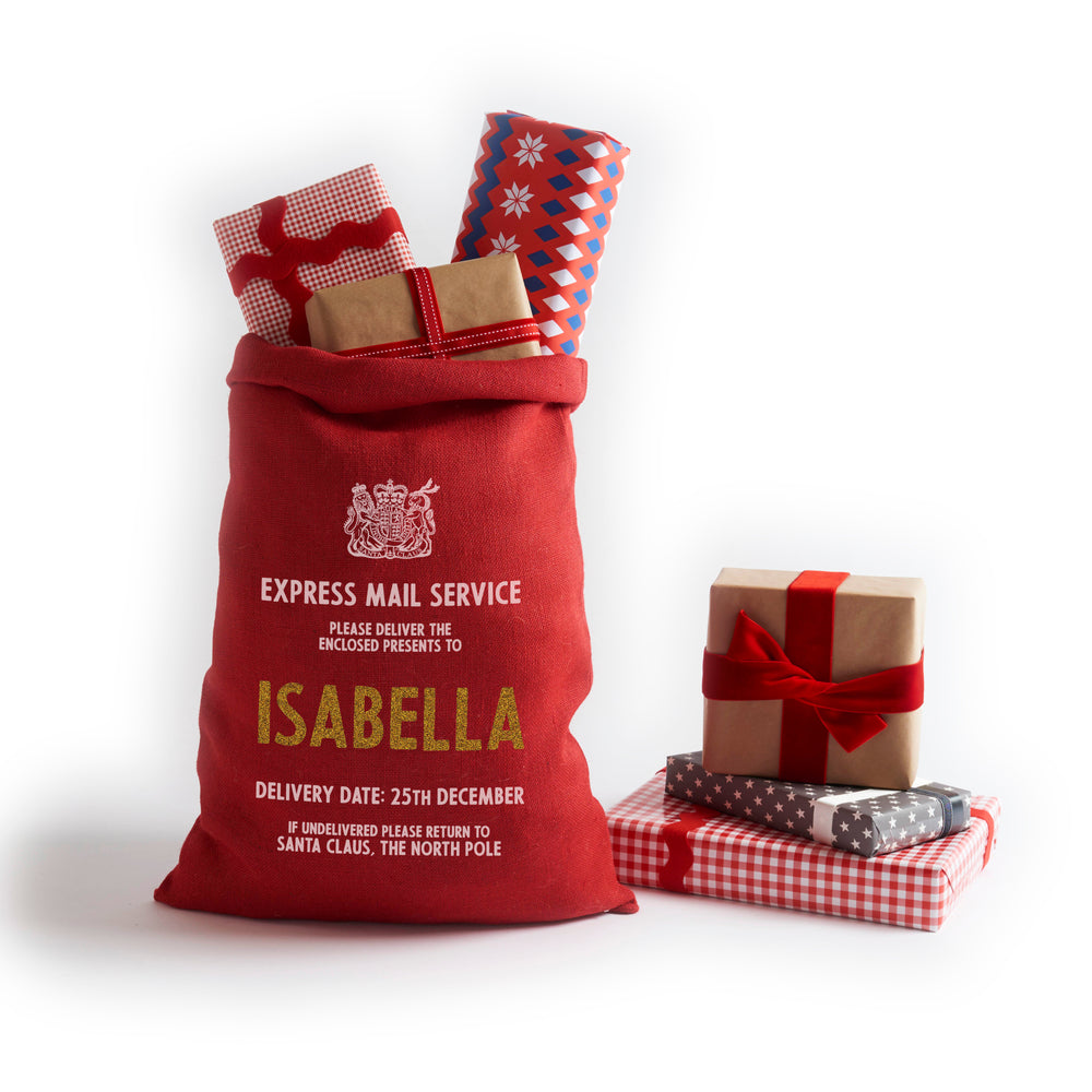 Personalized for You Red and Gold Burlap Santa Sack - Harrow and Green