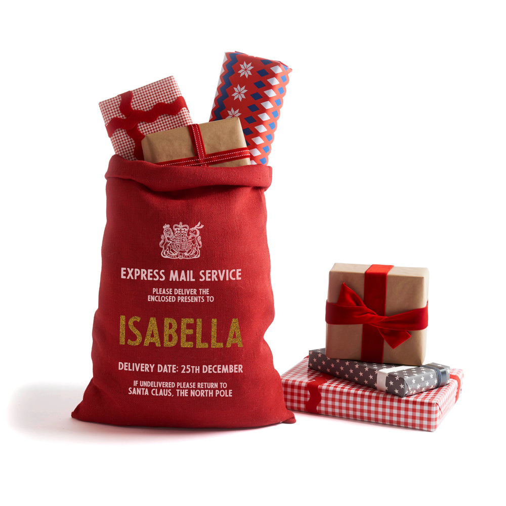 Personalized for You Red and Gold Burlap Santa Sack - Harrow and Green