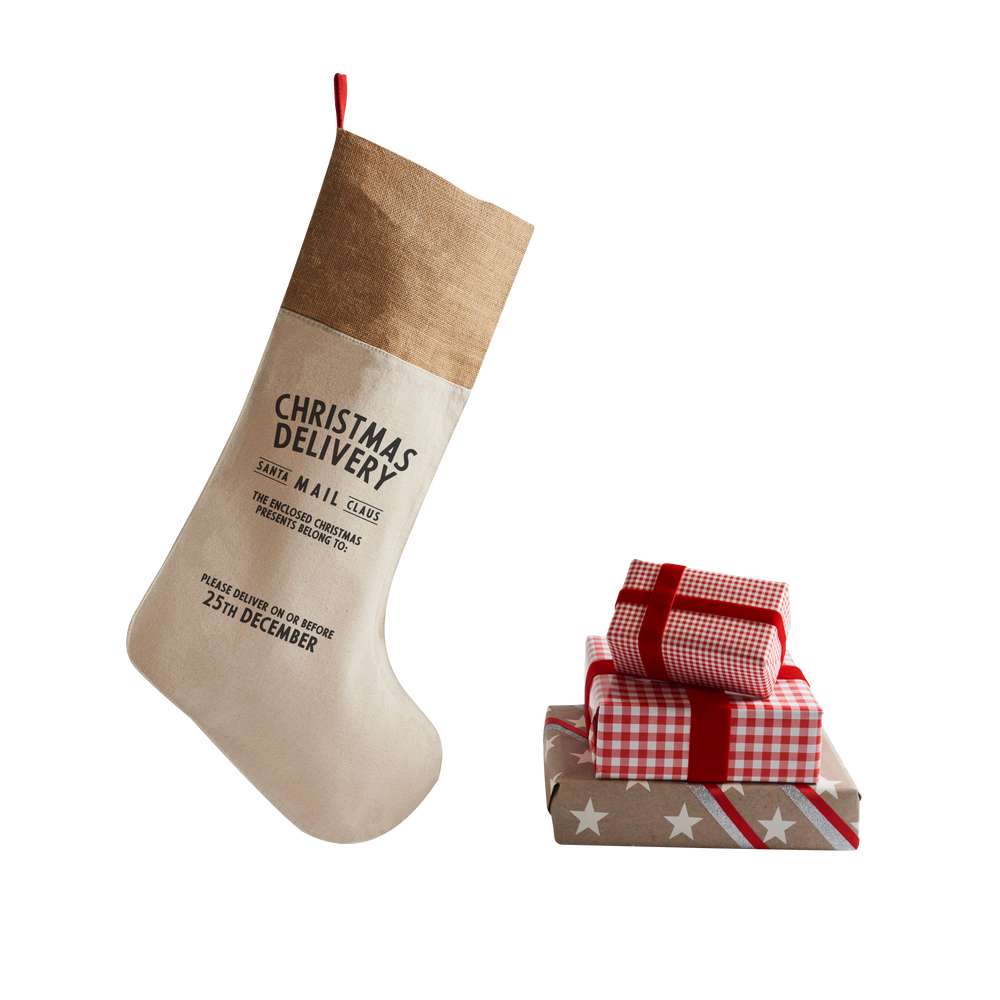Personalized for You Cotton with Burlap trim Santa Stocking - Harrow and Green